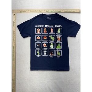 Super Mario Bros Men's Small Blue Gamer T Shirt Retro Gaming Top Collectable